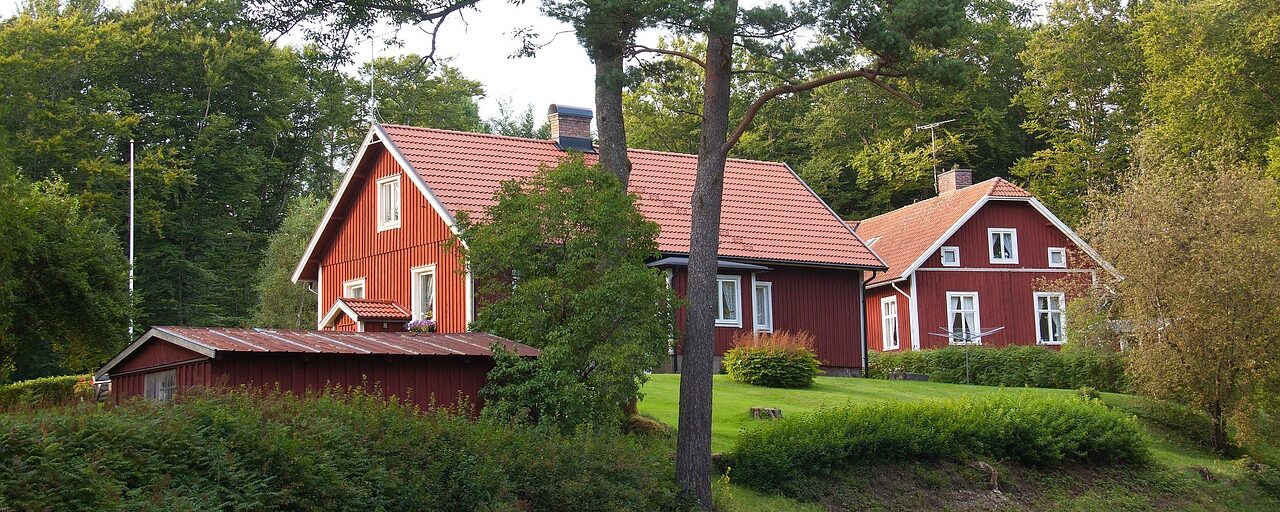 forest, woods, house, nature, red, lawn, grass, trees, vegetation, swedish